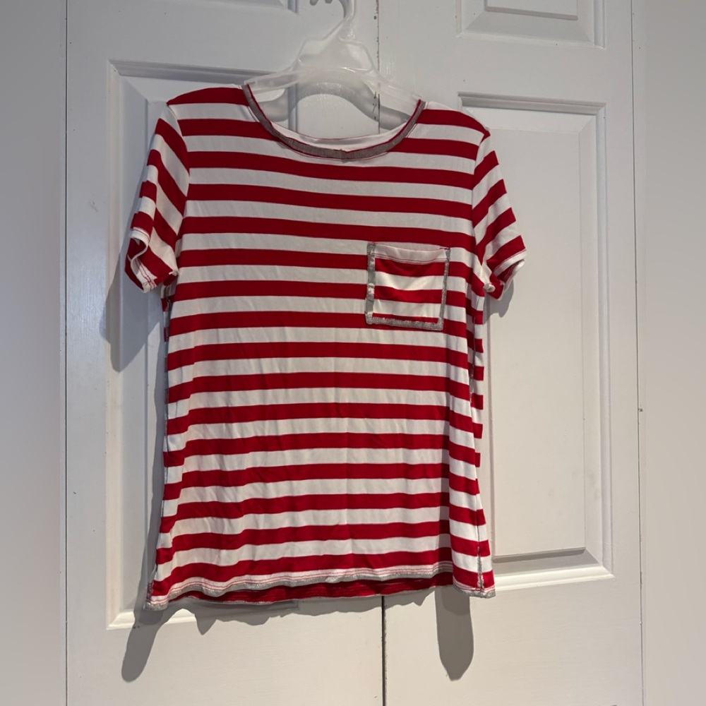 Jane and Delancey Red and White Striped Short Sleeve Tee